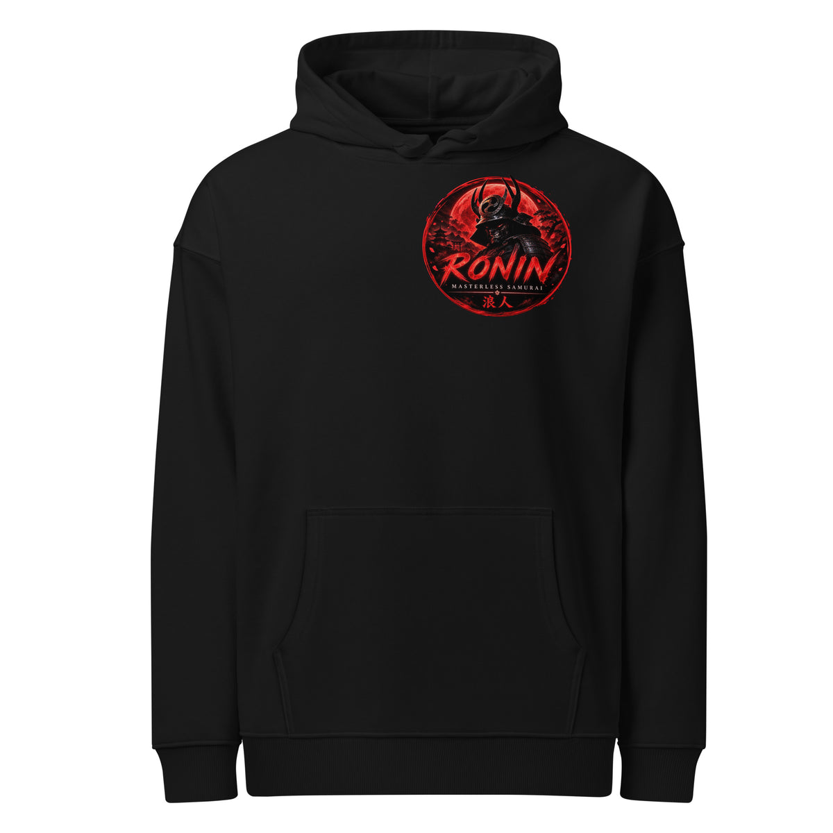Ronin Cover Story Hoodie, black front: red RONIN crest on the chest