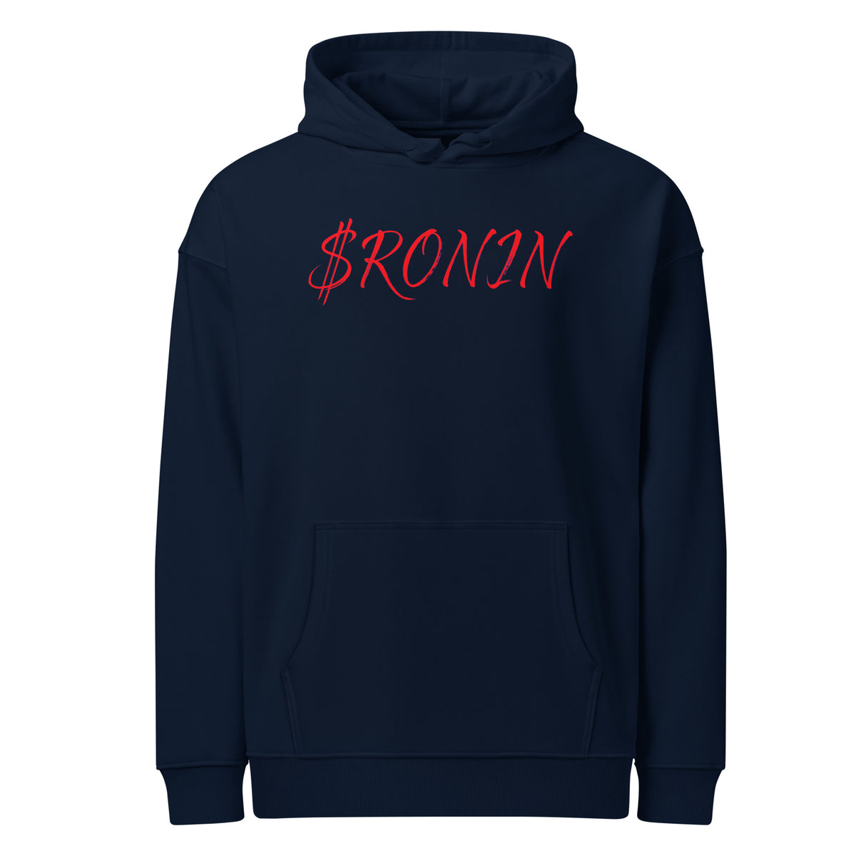 Royal Crest Ronin Clan Hoodie, french navy front: red script $RONIN across the chest