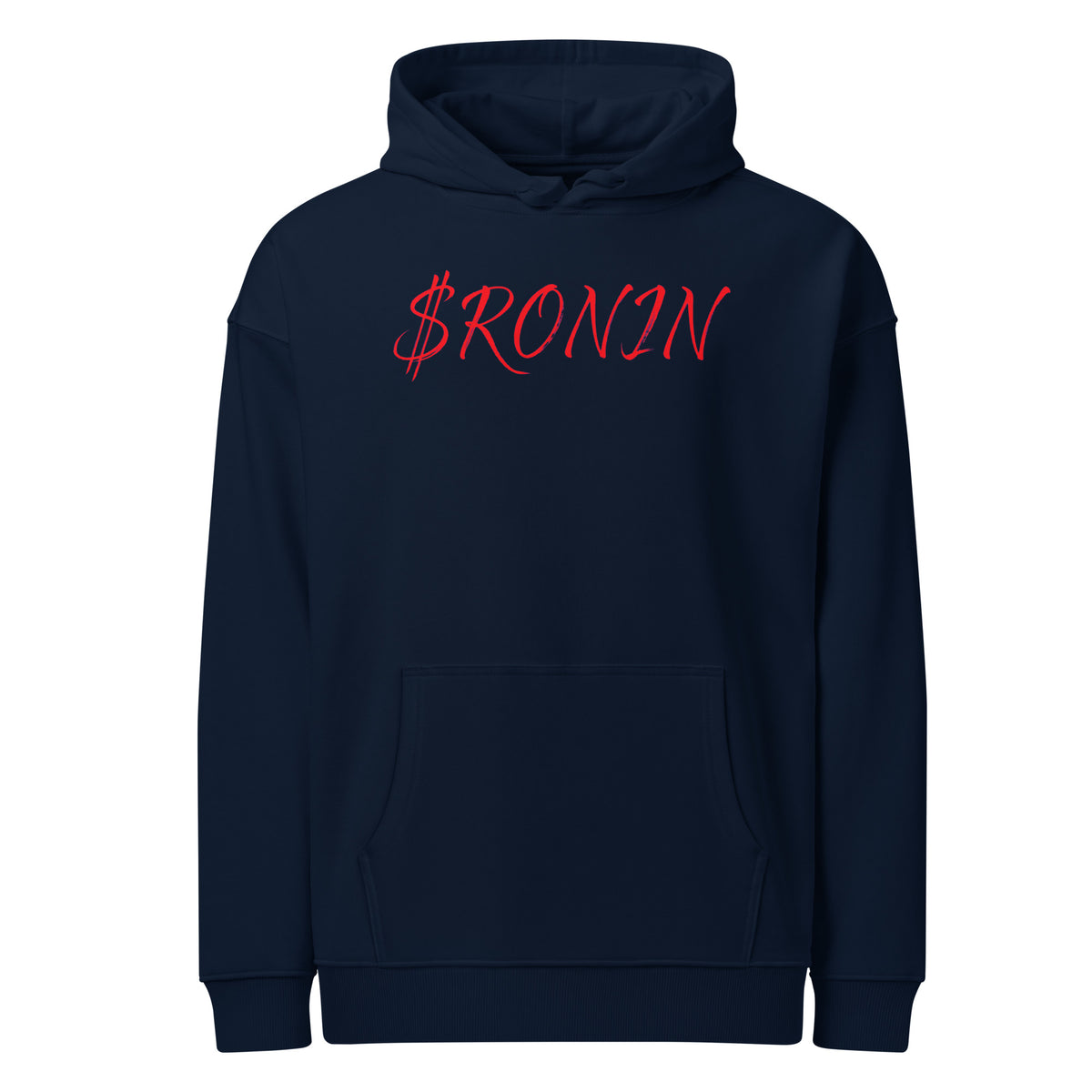 Kabuto Heart Ronin Clan Hoodie, french navy front: red script $RONIN across the chest