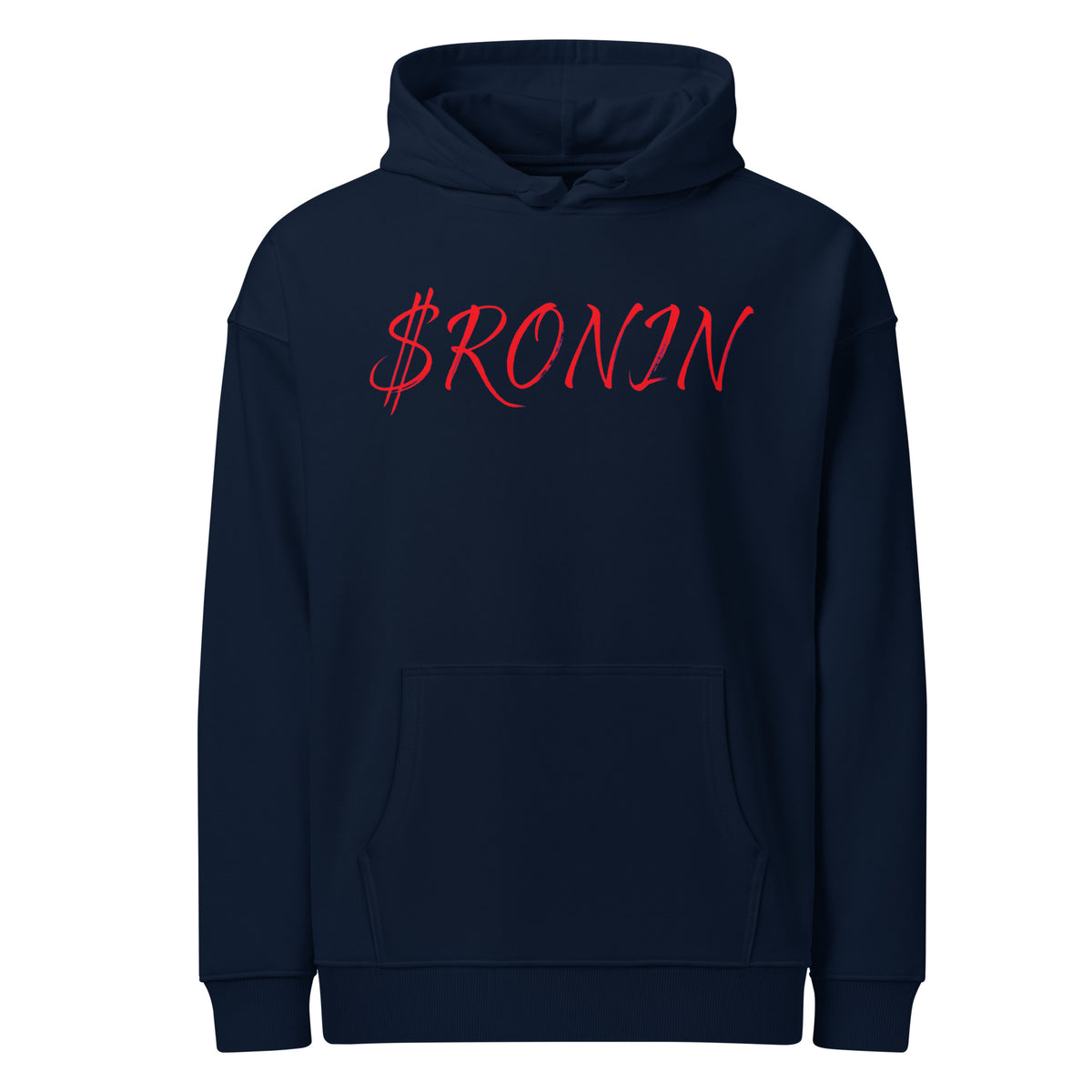Ink Heart Ronin Clan Hoodie, french navy front: red script $RONIN across the chest