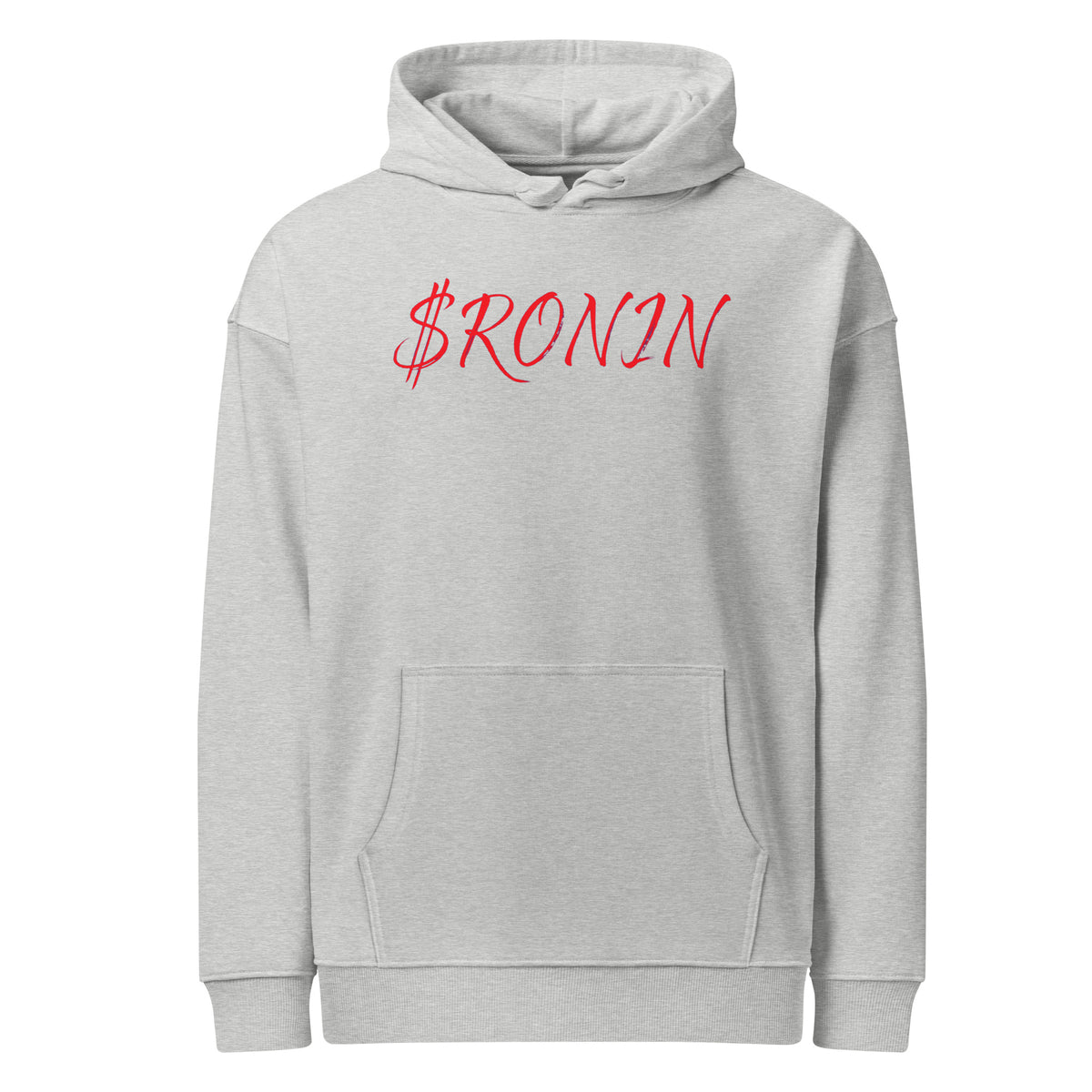 Royal Crest Ronin Clan Hoodie, heather grey front: red script $RONIN across the chest