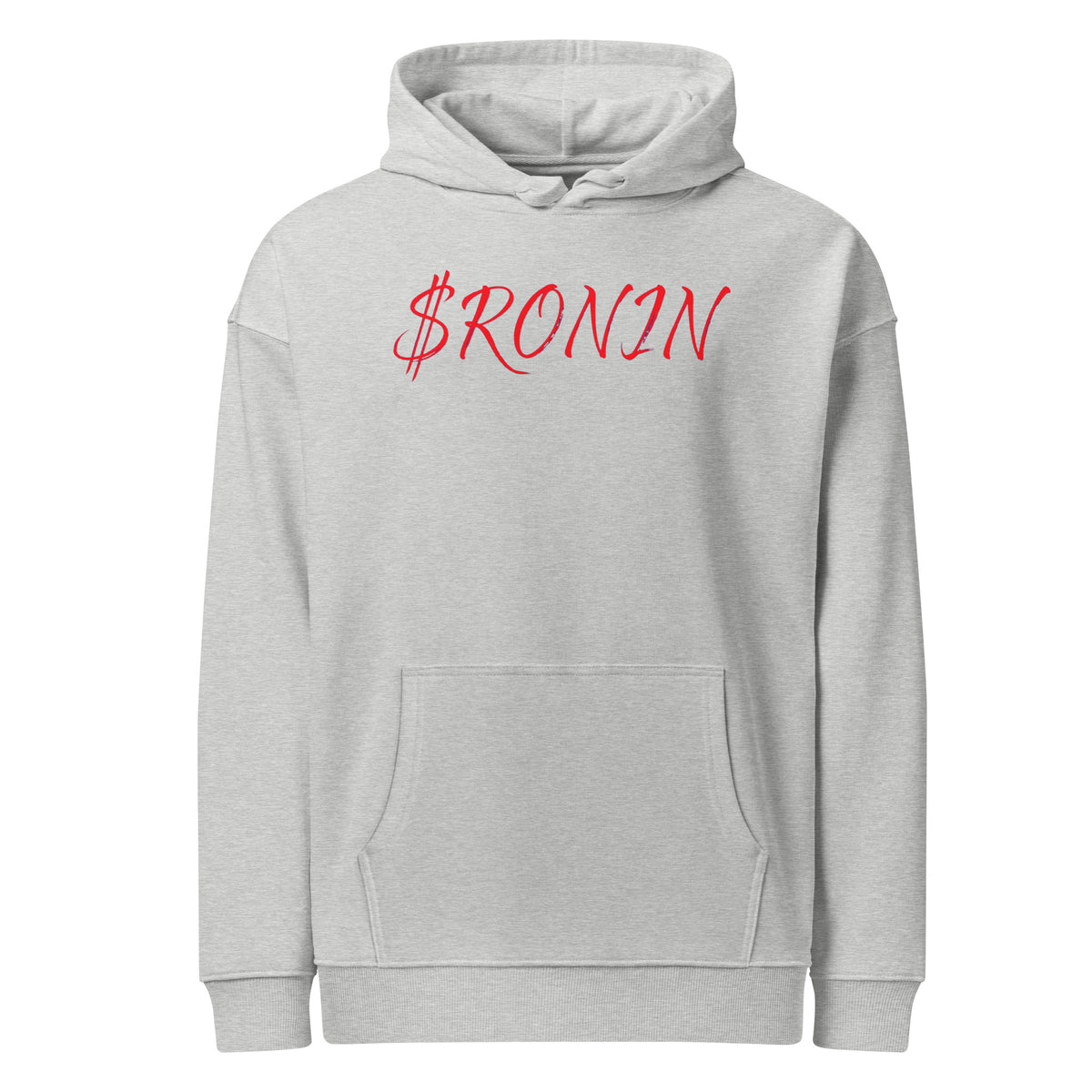 Kabuto Heart Ronin Clan Hoodie, heather grey front: red script $RONIN across the chest