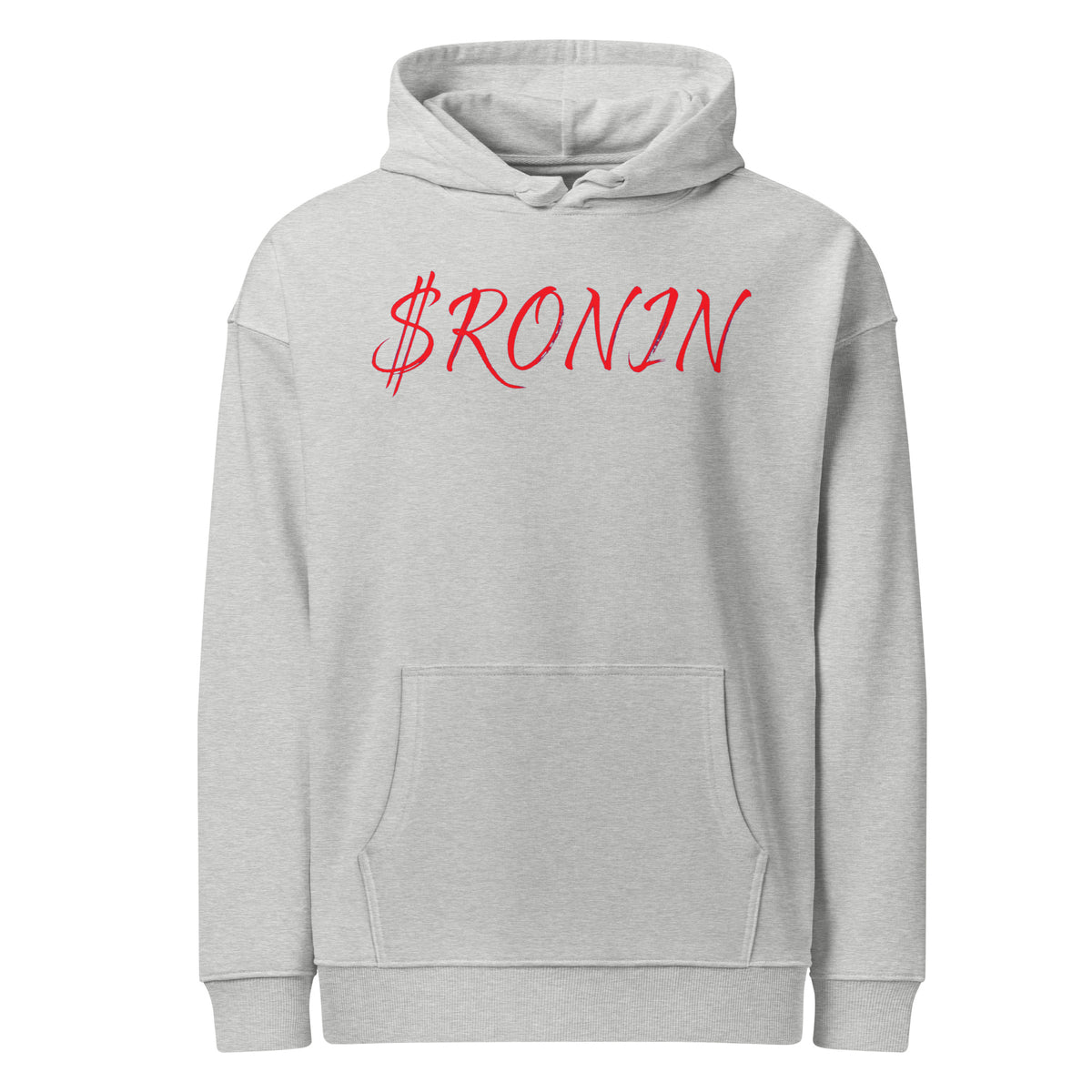 Bronze Crest Ronin Clan Hoodie, heather grey front: red script $RONIN across the chest