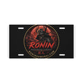 Ronin Crest License Plate: black vanity plate with the RONIN blood-moon samurai crest